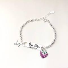 Lắc tay lắc chân cho bé bạc ta khắc tên charm hình quả Dâu tây BẠC HIỂU MINH LTETT001