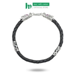 Vòng Tay Lắc Tay Nam Da Thật Bọc Đầu Rồng Bạc Ta Nam Tính Chính Hãng  BẠC HIỂU MINH LDN LTN003T