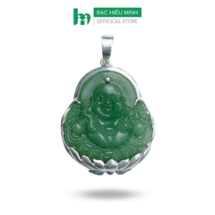 Mặt Dây Chuyền Nam Mặt Phật Di Lặc Bọc Bạc 925 Đài Hoa Sen Đính Đá Bạc Hiểu Minh MDN481