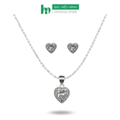 Combo Dây Chuyền Hoa Tai Nữ Bạc Ta Trái Tim Đính Đá Chính Hãng BẠC HIỂU MINH BCB007