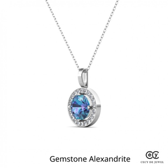 Dây chuyền bạc ý 925 mạ vàng trắng đá quý ALEXANDRITE 1184 - Mặt Tròn