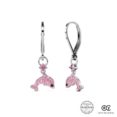 Khuyên tai bạc ý 925 pha lê Swarovski khuyên tai cho mẹ và bé 2613 Pink dolphin