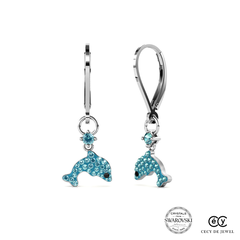 Khuyên tai bạc ý 925 pha lê Swarovski khuyên tai cho mẹ và bé 2614 Blue dolphin