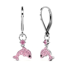 Khuyên tai bạc ý 925 pha lê Swarovski khuyên tai cho mẹ và bé 2613 Pink dolphin