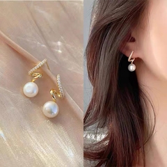 Khuyên tai bạc ý 925 mạ vàng 18k nữ tính mix ngọc trai CECY22071