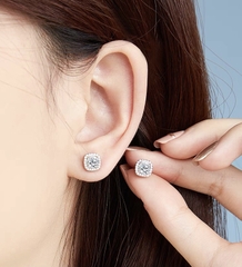 Khuyên tai kim cương Moissanite 5li Kiểm định GRA bạc ý 925 khuyên nụ vuông CECY 22073