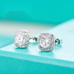 Khuyên tai kim cương Moissanite 5li Kiểm định GRA bạc ý 925 khuyên nụ vuông CECY 22073