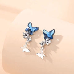 Khuyên tai bạc ý 925 pha lê Swarovski  Blue butterfly CECY K3131