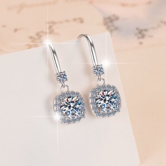 Khuyên tai bạc ý 925 kim cương MOISSANITE Square chứng nhận GRA 091