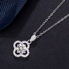 Dây chuyền Bạc ý 925 mạ vàng 18k kim cương Moissanite 12051-Four-leaf clover