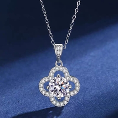 Dây chuyền Bạc ý 925 mạ vàng 18k kim cương Moissanite 12051-Four-leaf clover