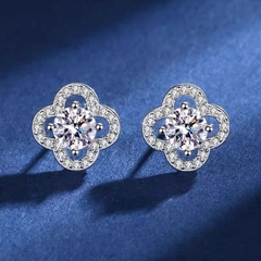 Khuyên tai bạc ý 925 kim cương Moissanite Bông Hoa CECY 1205