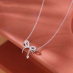 Dây chuyền bạc ý 925 kim cương Moissanite dây nơ lấp lánh CECY 251101