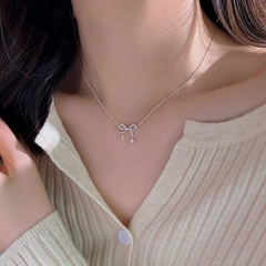 Dây chuyền bạc ý 925 kim cương Moissanite dây nơ lấp lánh CECY 251101