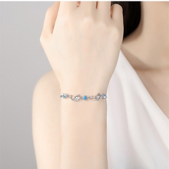 Lắc tay vòng tay nữ cá heo xanh bạc ý 925 pha lê Swarovski CECY 12091