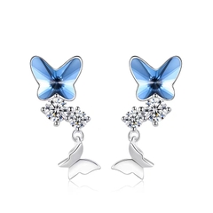 Khuyên tai bạc ý 925 pha lê Swarovski  Blue butterfly CECY K3131