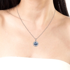 Dây chuyền bạc ý 925 mạ vàng trắng đá quý ALEXANDRITE 1184 - Mặt Tròn