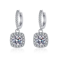 Khuyên tai bạc ý 925 kim cương MOISSANITE khuyên tai bấm vuông chứng nhận GRA CECY 212