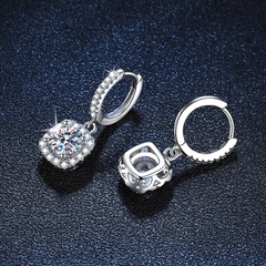 Khuyên tai bạc ý 925 kim cương MOISSANITE khuyên tai bấm vuông chứng nhận GRA CECY 212