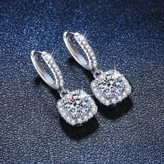 Khuyên tai bạc ý 925 kim cương MOISSANITE khuyên tai bấm vuông chứng nhận GRA CECY 212