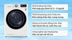 Máy sấy bơm nhiệt LG 9 Kg DVHP09W