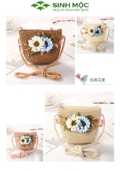 Túi cói trẻ em có hoa, túi cho bé Sinh Mộc - M3802