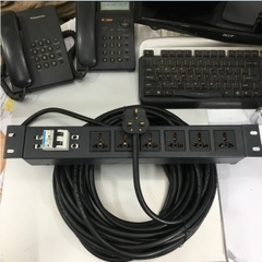 Thanh Nguồn PDU Rack Mount 19 inch 1U Universal 6 Way UK Outlet Có Cầu Dao Aptomat Tự Động MCB TECS Công Suất Max 16A UK BS1363 Plug Power Cord 4x2.5mm² Length 20M