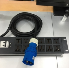 Thanh Nguồn PDU 2U Rack 19 12 Way Universal UK Outlet Có MCB BHW-T4 C32 MITSUBISHI Công Suất Max 32A 250V to IP44 IEC309-2 Plug Power Cord 3x4.0mm Length 4.5M