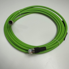 Cáp 5M 17ft Datalogic CAB-ETH-M05 M12-IP67 Cable M12 4 Pin D-Code Male to RJ45 Cable Ethernet Industrial