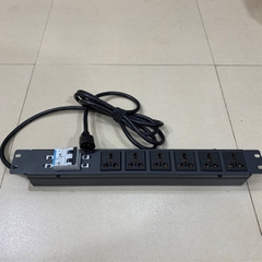 Thanh Phân Phối Nguồn Điện PDU Rack Universal 6 Way UK Outlet Có MCB Công Suất Max 20A to C14 Plug Power Cord 3x2.08mm² Length 2.7M