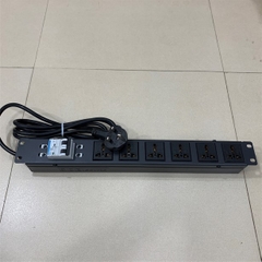 Thanh Phân Phối Nguồn Điện PDU 1U Rack Universal 6 Way UK Outlet Có MCB Công Suất Max 16A to UK Plug BS1363 Power Cord 3x1.0mm² Length 3M