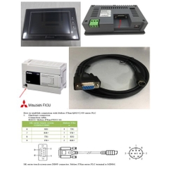 Cáp Lập Trình HMI Samkoon SK Series Với PLC Mitsubishi Melsec FXxn Series Terminal is MD8M Connection Cable RS422 Mini Din 8 Pin to DB9 Female Dài 1.8M Có Chống Nhiễu Shielded