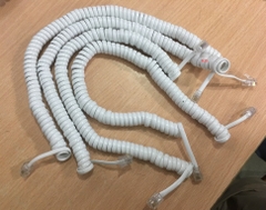Cáp Kết Nối Xoắn Ốc Tay Cầm Nghe Nói Điện Thoại Bàn Panasonic RJ9 4 Wire Flat Cross Pinned Cable Coiled Telephone Cord RJ9 To RJ9 White Length 1.5M