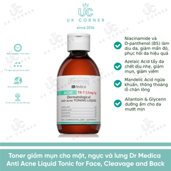 Toner trị mụn cho mặt, ngực và lưng Bielenda Dr Medica Dermatological Anti Acne Liquid Tonic for Face Cleavage and Back 250ml