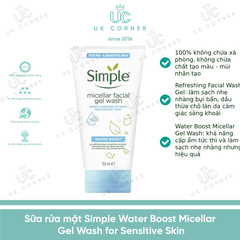 Sữa rửa mặt cấp ẩm cho da nhạy cảm Simple Water Boost Micellar Gel Wash for Sensitive Skin 150 ml,