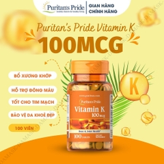 Viên uống đẹp da, hỗ trợ đông máu và chắc xương Vitamin K 100mg Puritan's Pride Mỹ