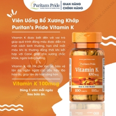 Viên uống đẹp da, hỗ trợ đông máu và chắc xương Vitamin K 100mg Puritan's Pride Mỹ