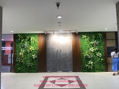 Nan gỗ nhựa trang trí cùng vách tường cỏ cho văn phồng Công ty tại 19 Lê Văn Lương - Hà Nội