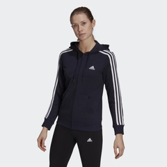 Áo Khoác Adidas Nữ Chính Hãng - Essentials French Terry 3-Stripes Full-Zip Hoodie - Đen | JapanSport GL0804