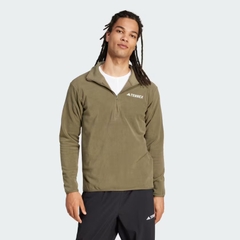 Áo Khoác Adidas Nam Chính Hãng - Essentials 1/2 Zip Fleece - Màu Olive | JapanSport JP0784