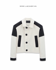 Áo White Tweed with Leather Jacket cs2