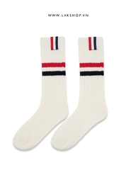 TB White Athletic Rib Cotton Mid Calf Socks