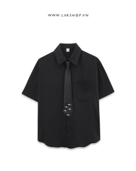 Oversized Black with Tie Short-Sleeve Shirts