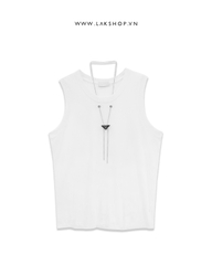 White Tanktop with Triangle Chain Necklace