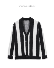 Black/ White Striped Mohair Blend Cardigan cs2