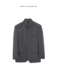Grey Mandarin Collar Wool Jacket cs9