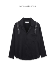 Áo Oversized Black Buckle Shoulder Shirt