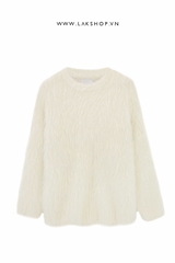 Áo Oversized Cream White Faux Fur Sweater cs3