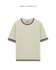 Áo Begie with Brown Trim Knit T-shirt