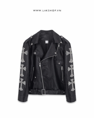 Áo Faux Leather Cross Stud Jacket cs3